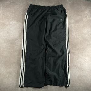 Adidas Womens Track Pants Black White 3 Stripe Nylon Windbreaker Ankle Zip Large